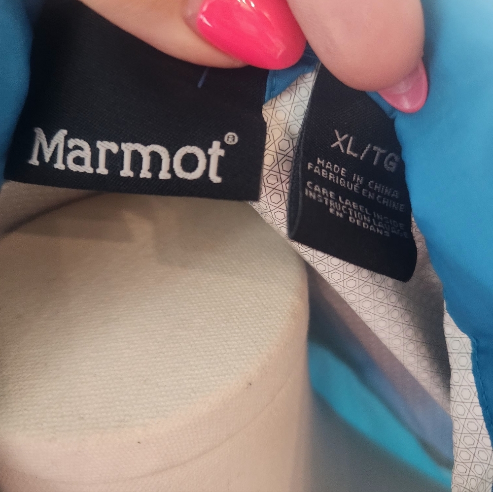Marmot Two-Tone Turquoise Hooded Rain Jacket - Picture 5 of 7